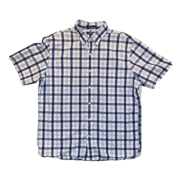 LANDS’ End Men's Traditional Fit Sail Rigger Plaid Short Sleeve Oxford Shirt - Picture 1 of 10